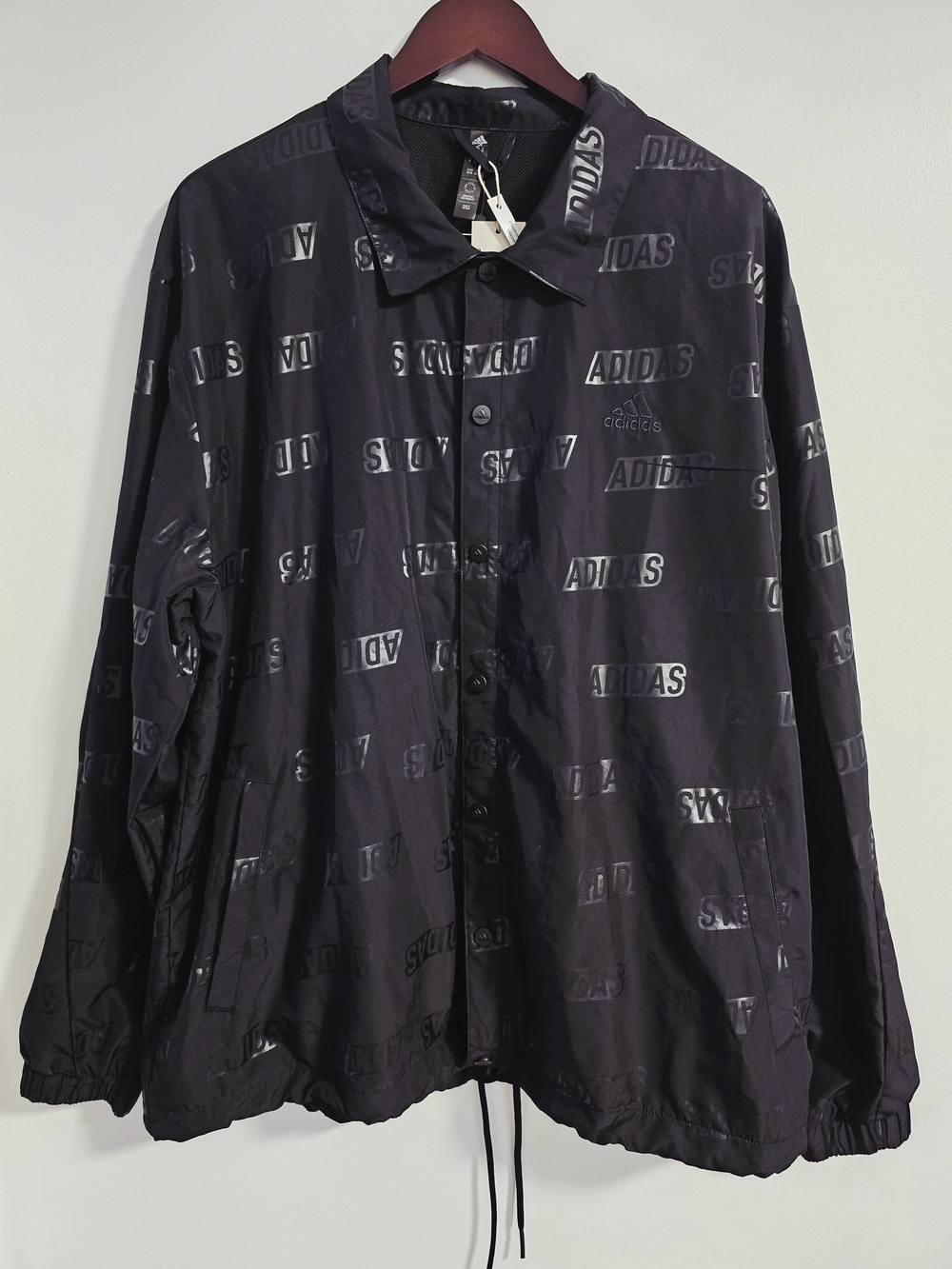 ADIDAS BLACKEMBOSSED WOVEN COACHES JACKET SHIRT  LIGHTWEIGHT Black Size XL